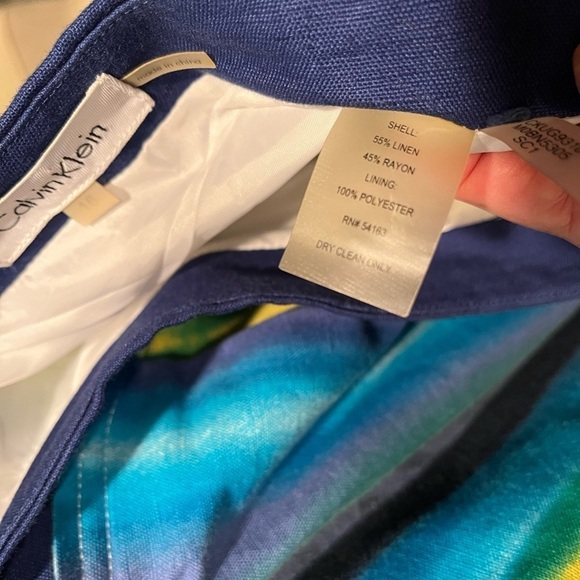 CALVIN KLEIN Linen Blend Skirt Women's Size 16 Pleated Multicolor Stripe Artsy - Picture 7 of 11